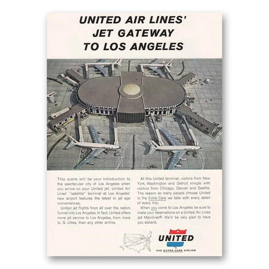 1962 United Airlines Jet Gateway to Los Angeles Terminal Vintage Magazine Print Ad