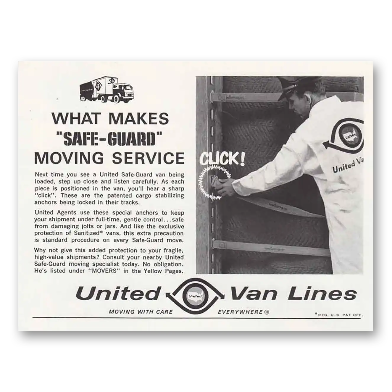 1962 United Van Lines Safe Guard Moving Service Vintage Magazine Print Ad