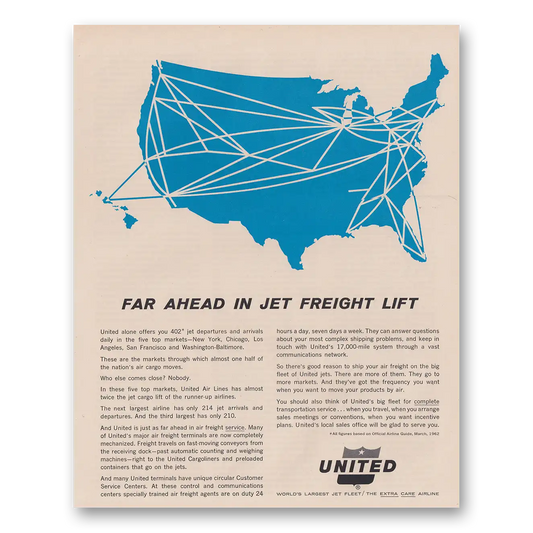 1962 United Airlines Far Ahead In Jet Freight Lift Vintage Magazine Print Ad