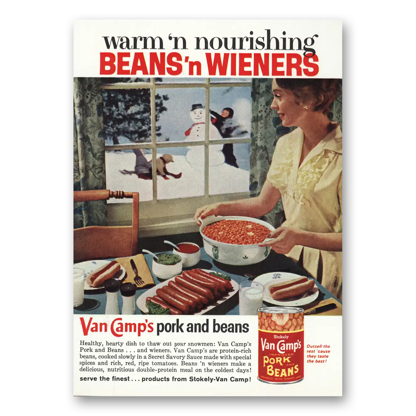 1962 Van Camps Pork and Beans Nourishing Beans n Wieners Vintage Magazine Print Ad