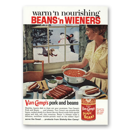 1962 Van Camps Pork and Beans Nourishing Beans n Wieners Vintage Magazine Print Ad