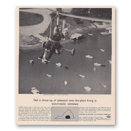 1962 Virginia Pleasant Near the Plant Living Gyrocopter Vintage Magazine Print Ad