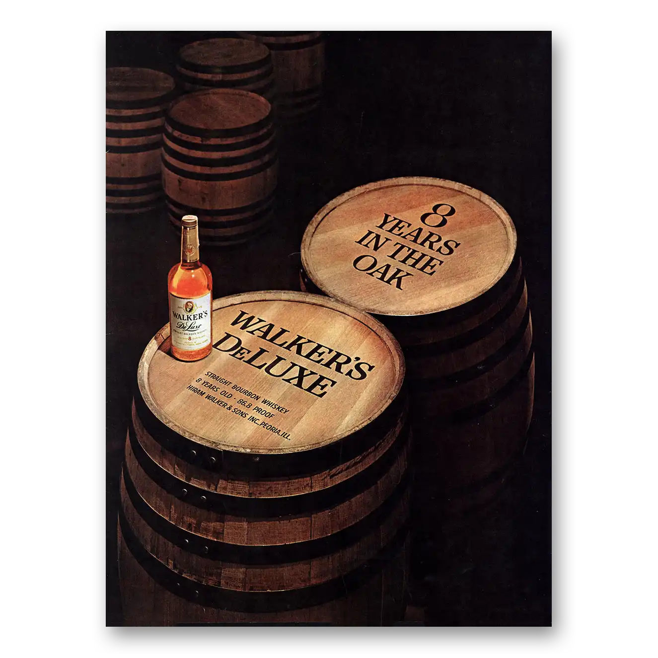 1962 Walkers DeLuxe Bourbon Whiskey 8 Years In the Oak Vintage Magazine Print Ad