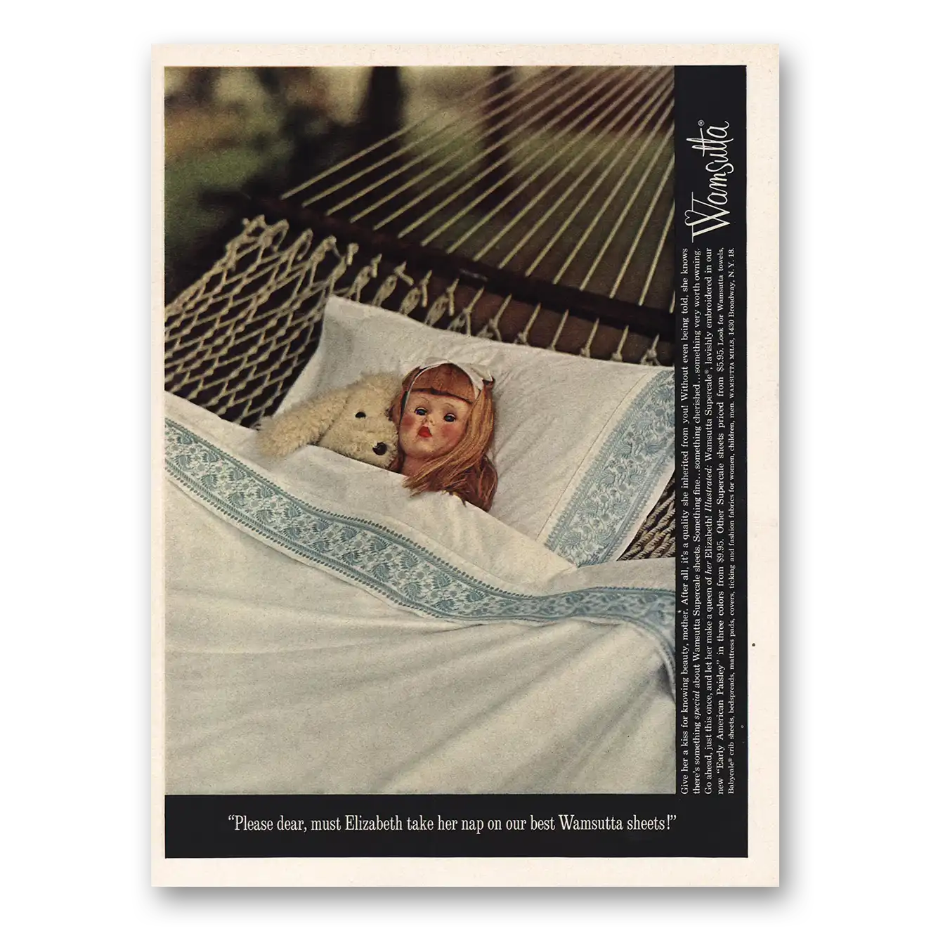 1962 Wamsutta Sheets Please Dear Must Elizabeth Take Her Nap Vintage Magazine Print Ad