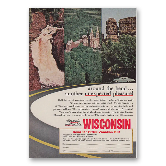 1962 Wisconsin Around the Bend Another Unexpected Pleasure Vintage Magazine Print Ad