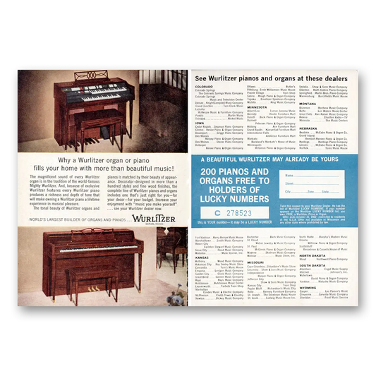 1962 Wurlitzer Organ Organs and Pianos Fills Your Home Vintage Magazine Print Ad