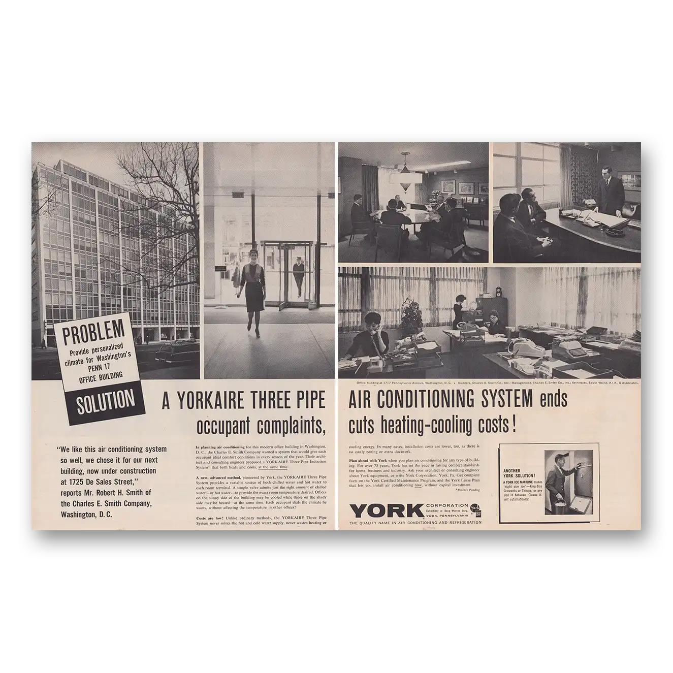 1962 York Air Conditioning Yorkaire Penn 17 Office Building Vintage Magazine Print Ad