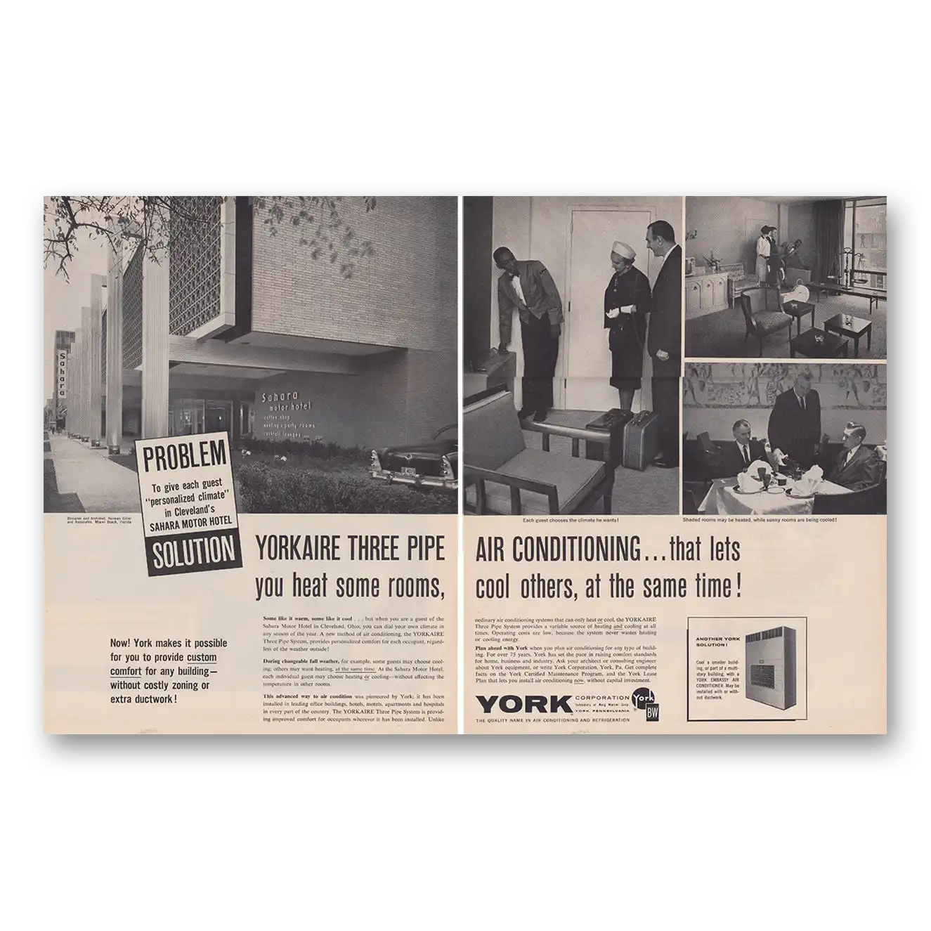 1962 York Air Conditioning Yorkaire Sahara Motor Hotel Cleveland Vintage Magazine Print Ad