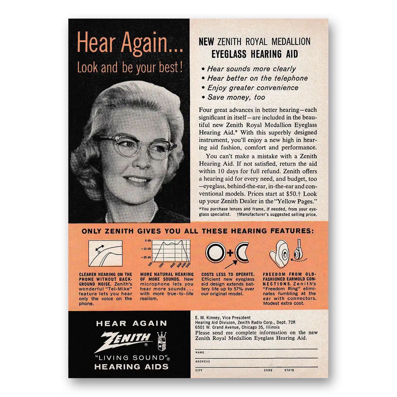 1962 Zenith Hearing Aid Eyeglass Hearing Aid Vintage Magazine Print Ad