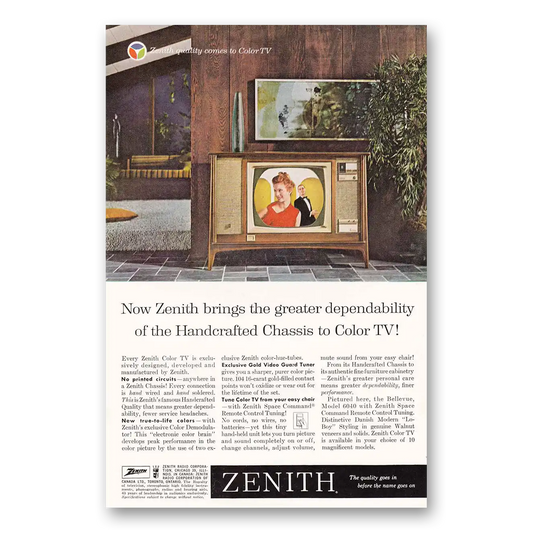 1962 Zenith Television Handcrafted Chassis to Color TV Vintage Magazine Print Ad