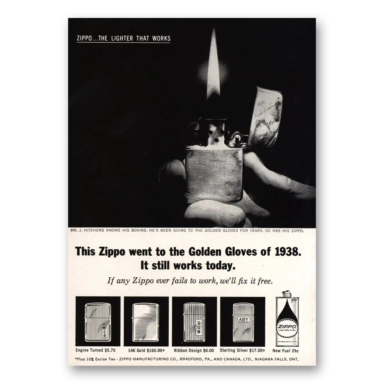 1962 Zippo Lighter Golden Gloves of Vintage Magazine Print Ad