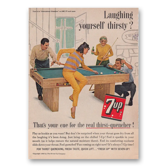 1963 7Up Laughing Yourself Thirsty Pool Table Vintage Magazine Print Ad