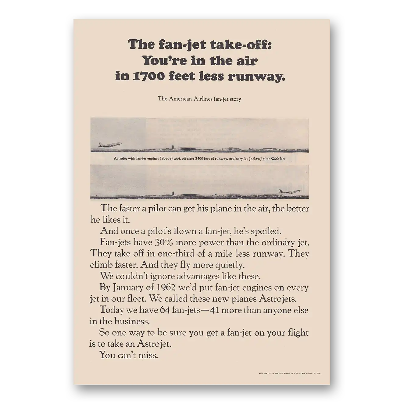 1963 American Airlines Astrojet Fan Jet Take Off Vintage Magazine Print Ad