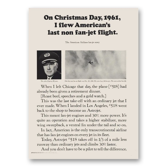 1963 American Airlines Christmas Day Last Non Fan Jet Flight Vintage Magazine Print Ad