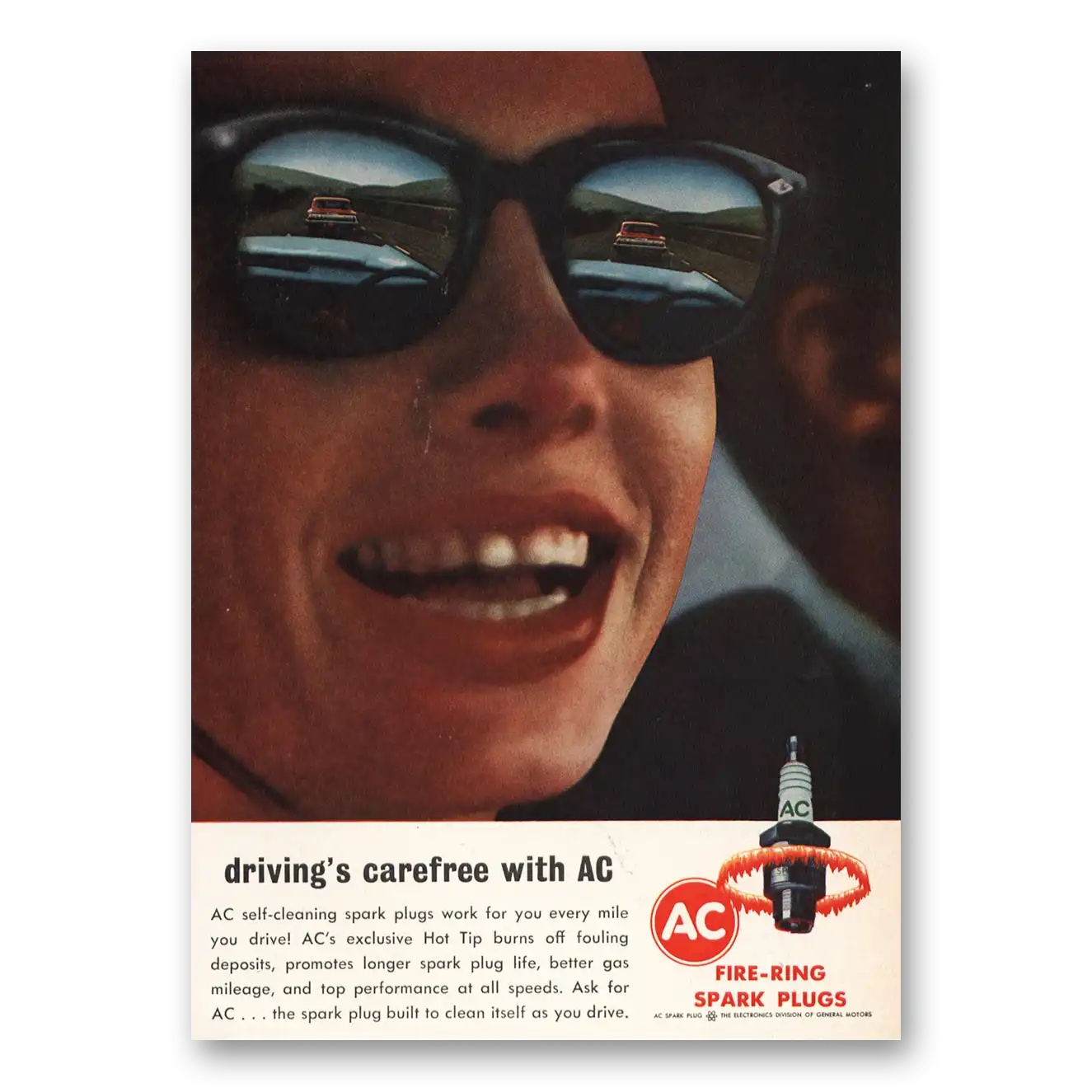 1963 AC Spark Plugs Driving Carefree Vintage Magazine Print Ad