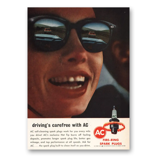 1963 AC Spark Plugs Driving Carefree Vintage Magazine Print Ad