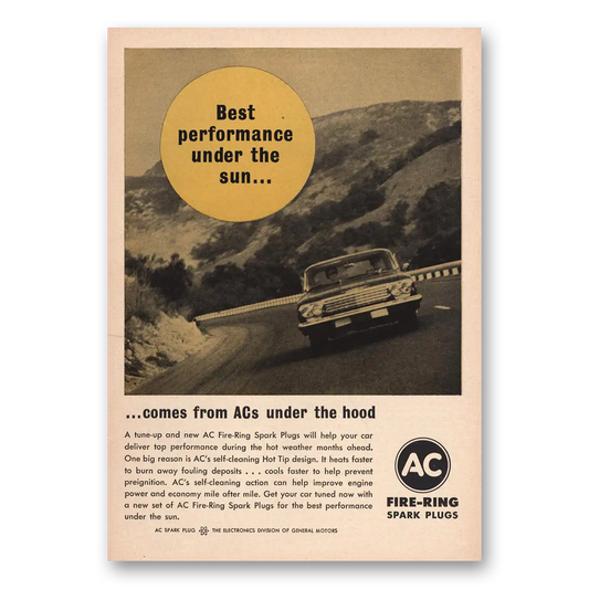 1963 AC Spark Plugs Best Performance Under the Sun Vintage Magazine Print Ad