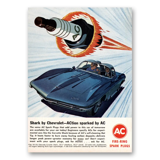 1963 AC Spark Plugs Shark by Chevrolet Vintage Magazine Print Ad