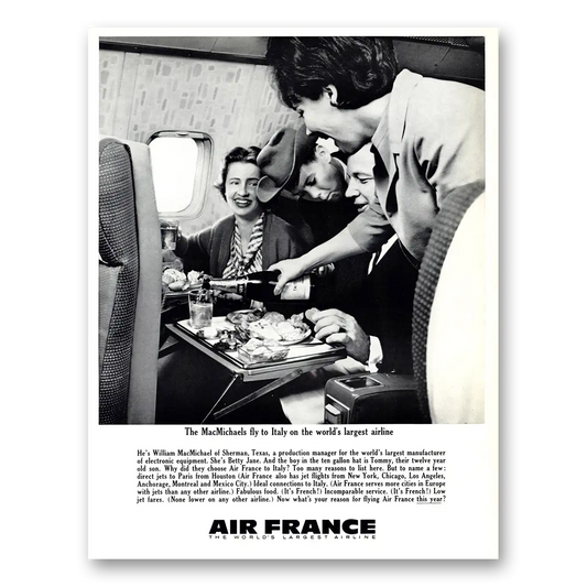 1963 Air France MacMichaels Fly to Italy Vintage Magazine Print Ad