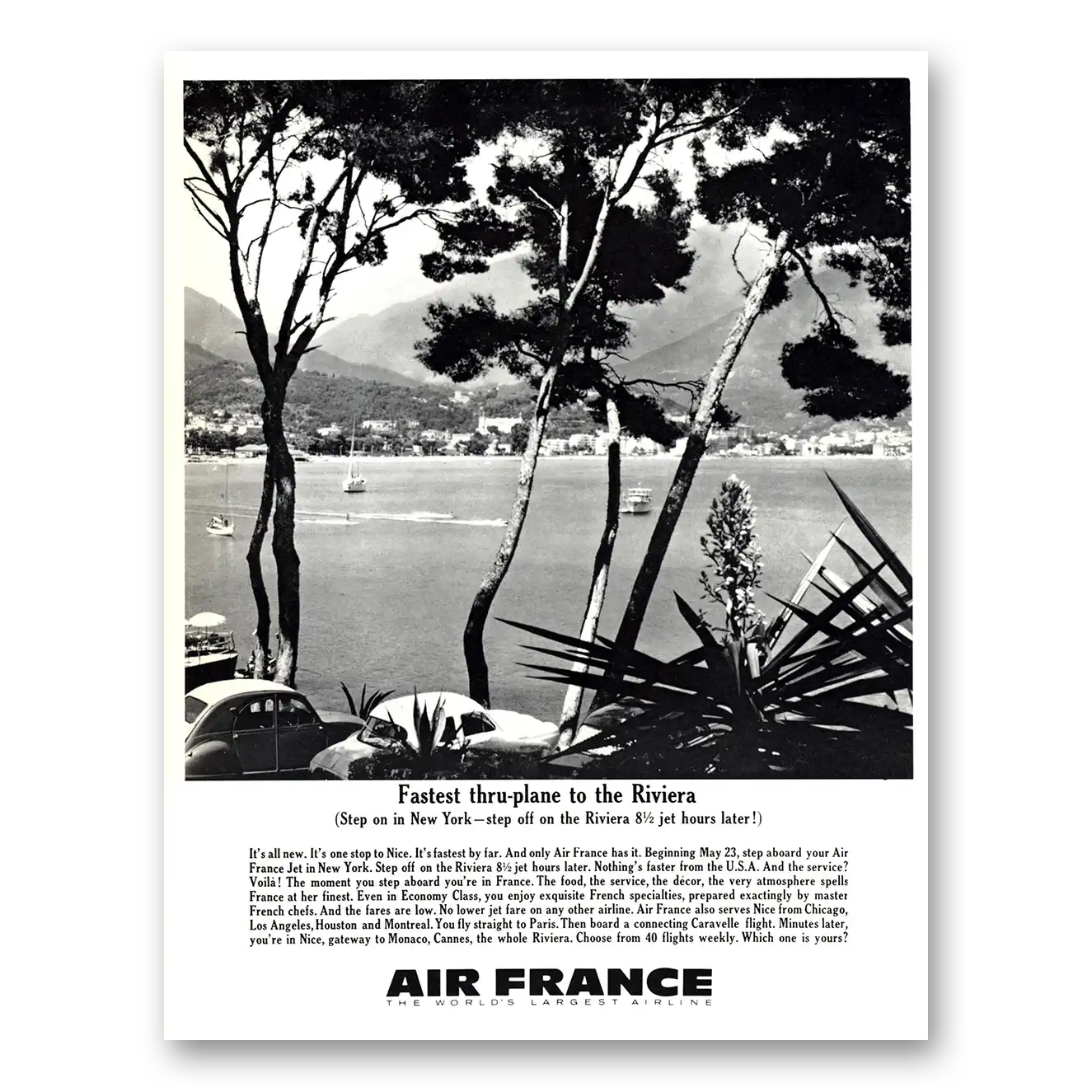 1963 Air France Fastest Thru Plane to Riviera Vintage Magazine Print Ad