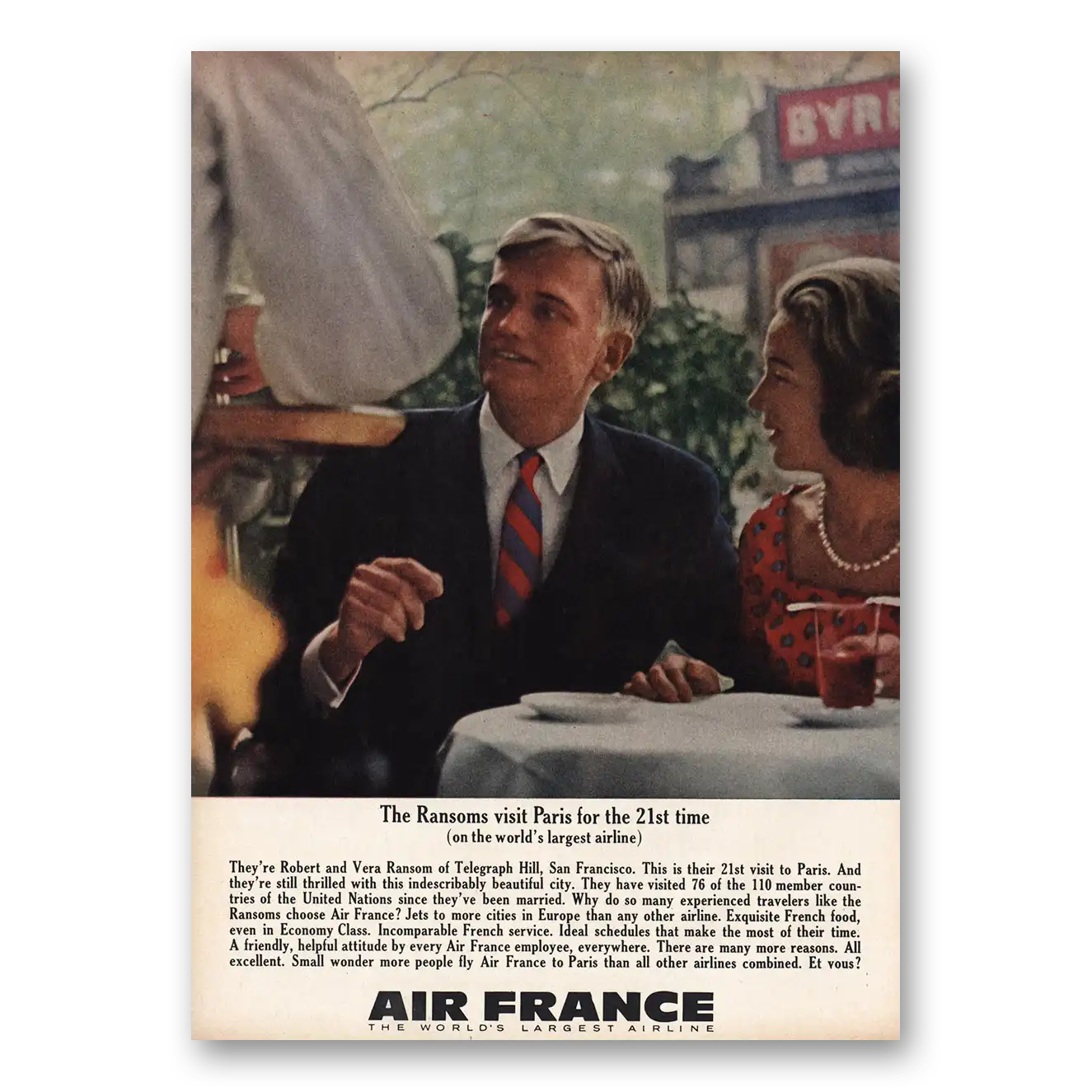 1963 Air France Ransoms Visit Paris 21st Time Vintage Magazine Print Ad