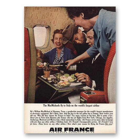 1963 Air France MacMichaels Fly to Italy Vintage Magazine Print Ad