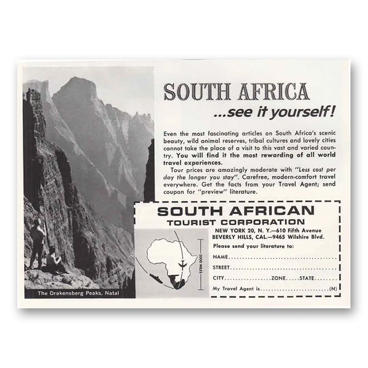 1963 South Africa Drakensberg Peaks Natal Vintage Magazine Print Ad