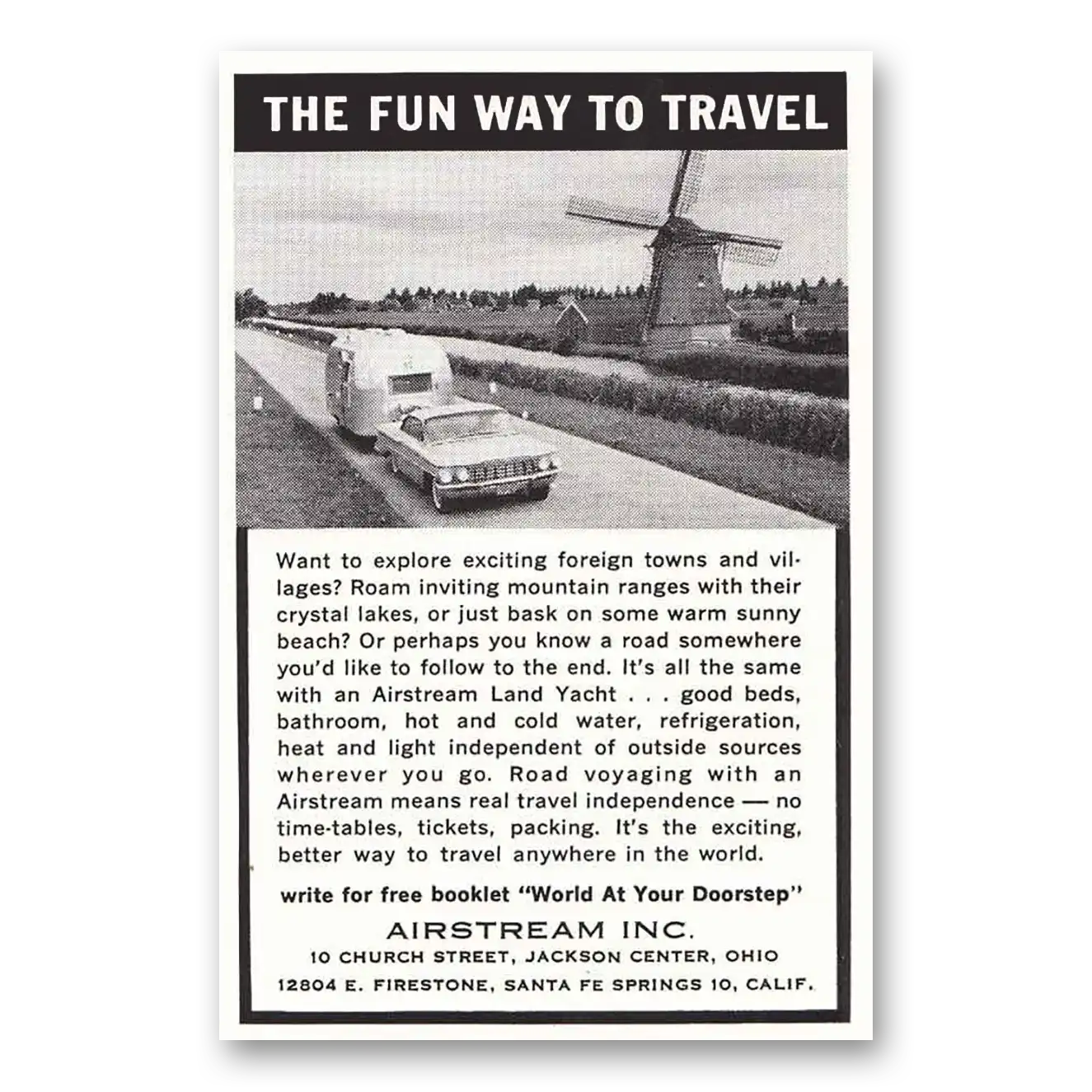 1963 Airstream Trailers Windmill Fun Way to Travel Vintage Magazine Print Ad