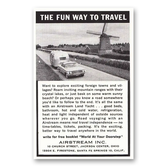 1963 Airstream Trailers Windmill Fun Way to Travel Vintage Magazine Print Ad