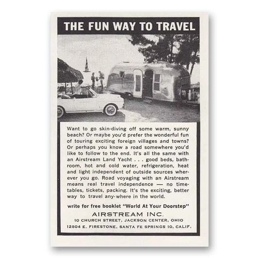 1963 Airstream Trailers Skin Diving Off Some Warm Sunny Beach Vintage Magazine Print Ad