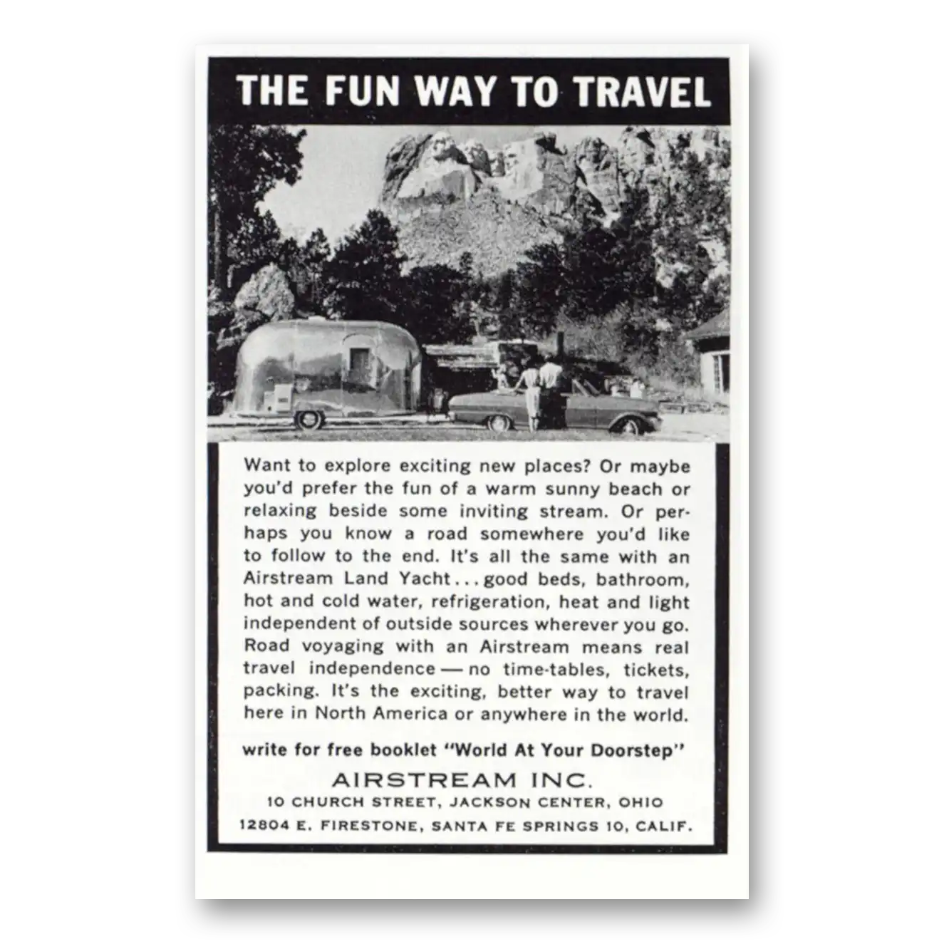 1963 Airstream Trailers Mount Rushmore Fun Way to Travel Vintage Magazine Print Ad