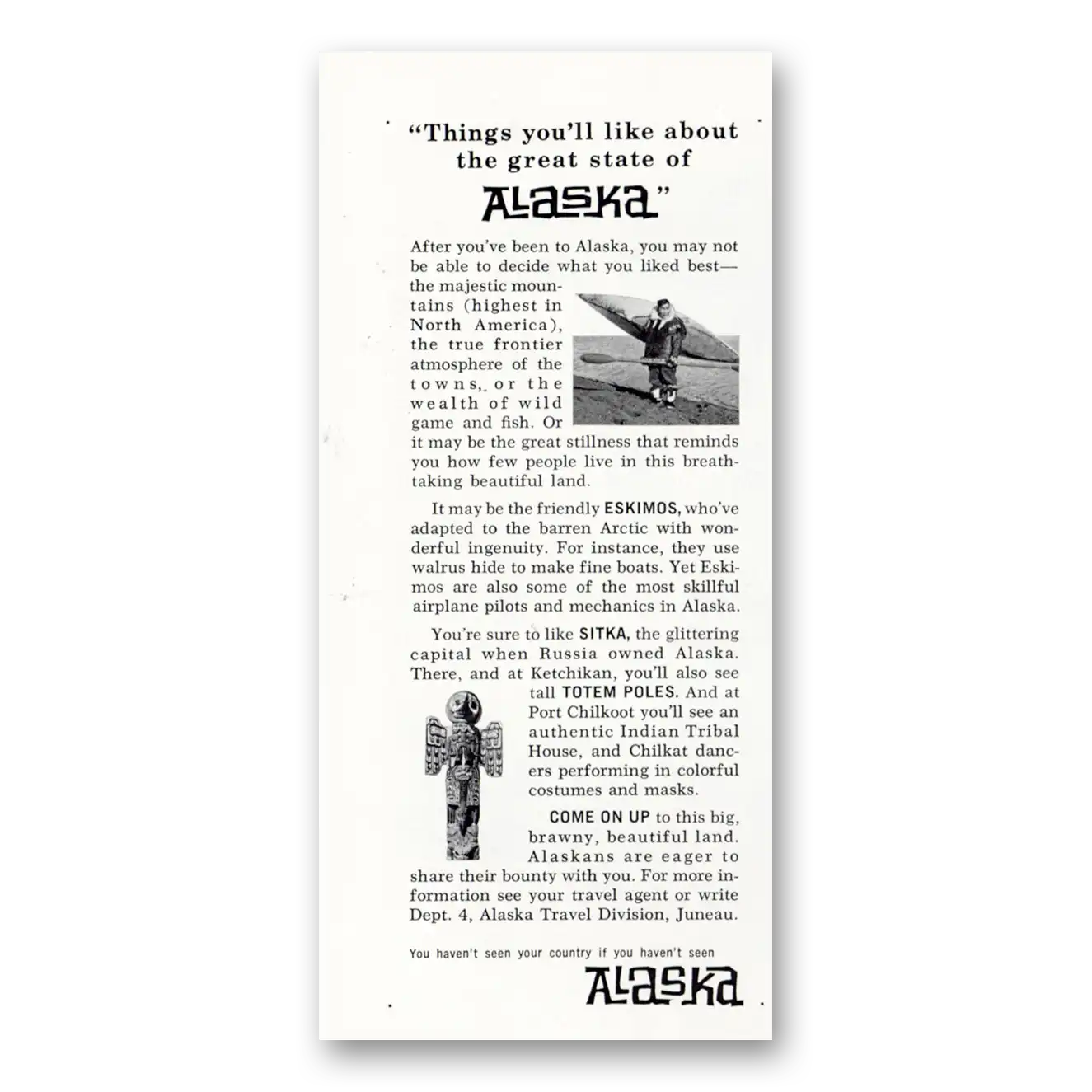 1963 Alaska Things Like About the Great State Vintage Magazine Print Ad