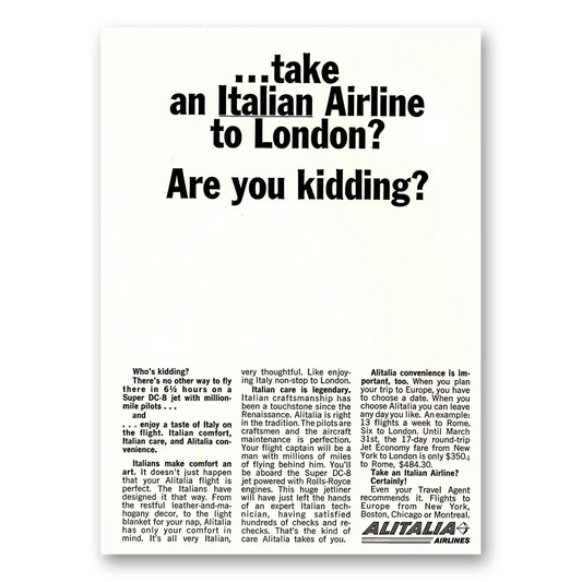 1963 Alitalia Airlines An Italian Airline to London Vintage Magazine Print Ad