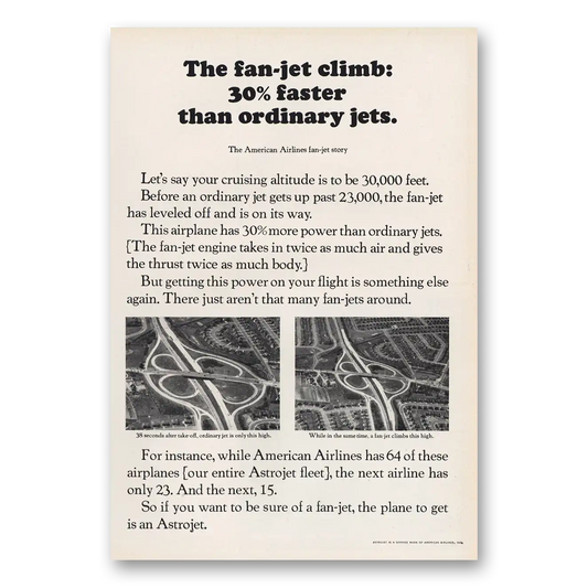 1963 American Airlines Fan Jet Climb Faster Than Ordinary Jets Vintage Magazine Print Ad