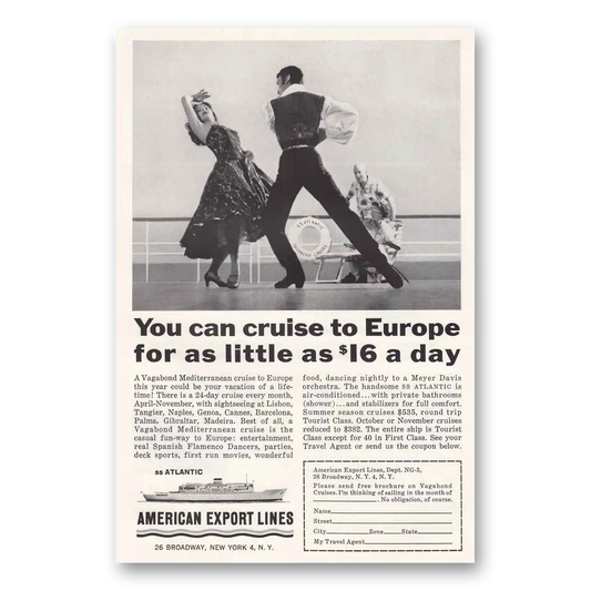 1963 American Export Lines Dancers Vagabond Vintage Magazine Print Ad