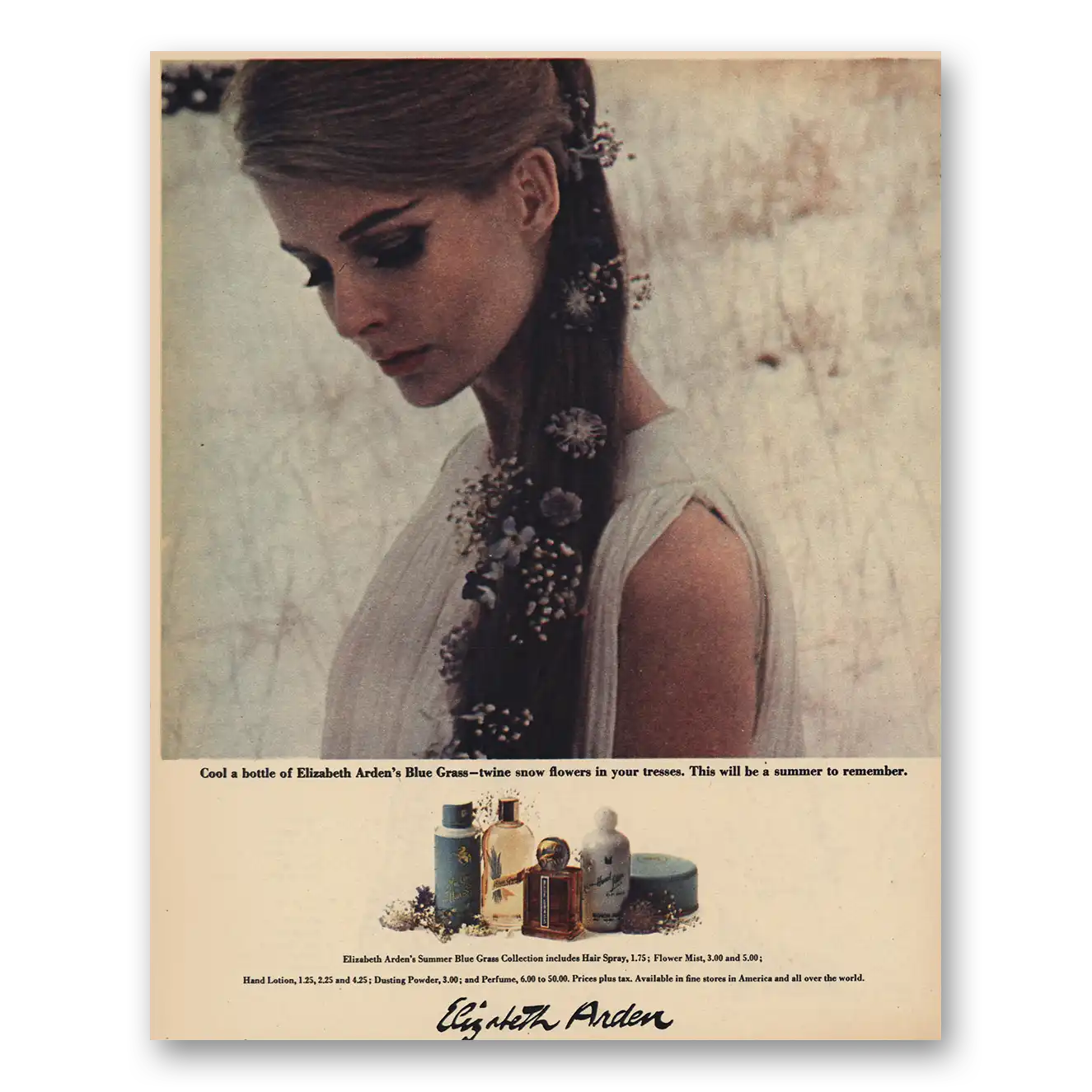 1963 Elizabeth Arden Cool Bottle Blue Grass Vintage Magazine Print Ad