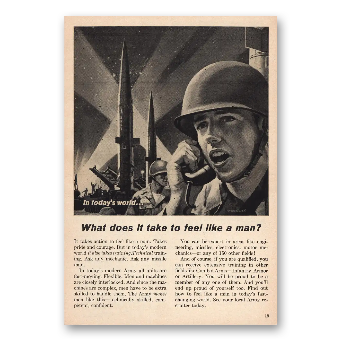 1963 US Army What Does It Take to Feel Like a Man Rocket Vintage Magazine Print Ad