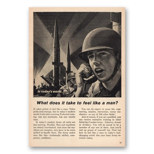 1963 US Army What Does It Take to Feel Like a Man Rocket Vintage Magazine Print Ad