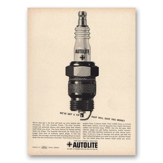 1963 Autolite Spark Plugs Got a Tip That Will Save Money Vintage Magazine Print Ad