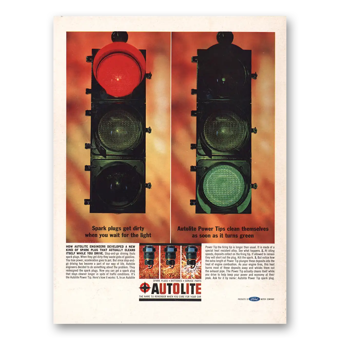 1963 Autolite Spark Plugs Get Dirty Stop Lights Vintage Magazine Print Ad