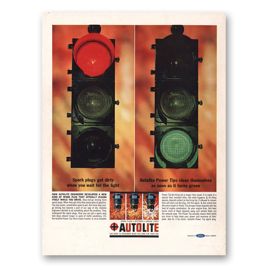 1963 Autolite Spark Plugs Get Dirty Stop Lights Vintage Magazine Print Ad