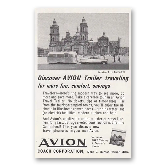 1963 Avion Coach Trailer Mexico City Cathedral Vintage Magazine Print Ad