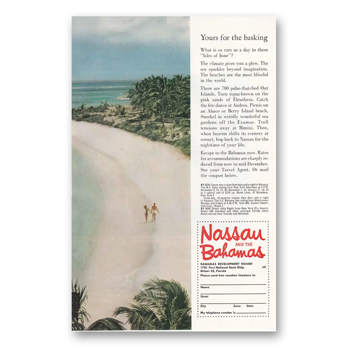 1963 Nassau Bahamas Yours for the Asking Vintage Magazine Print Ad