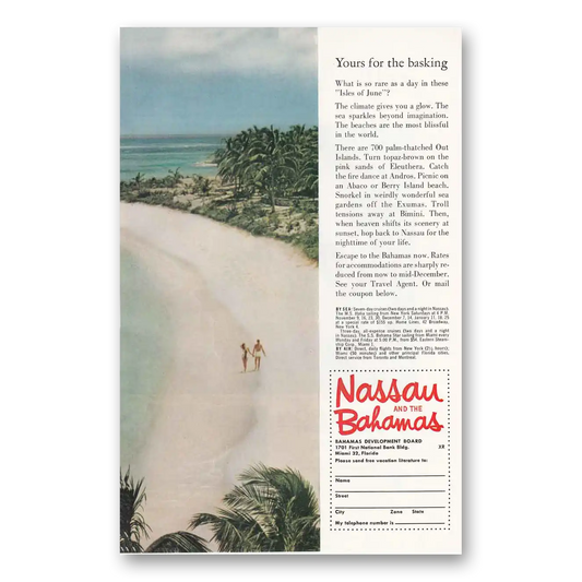 1963 Nassau Bahamas Yours for the Asking Vintage Magazine Print Ad