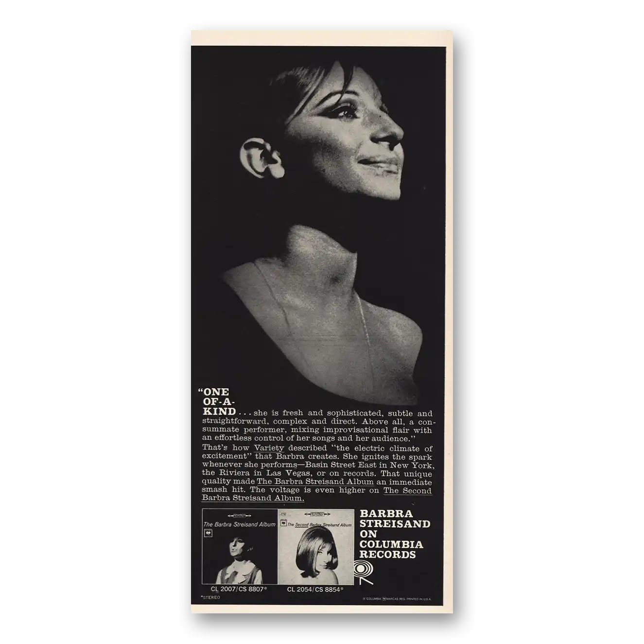 1963 Barbra Streisand One of Kind Vintage Magazine Print Ad