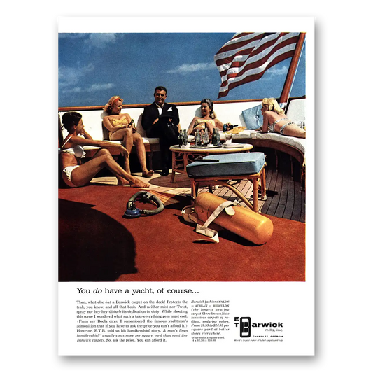 1966 Barwick Mills Carpet You Do Have a Yacht of Course Vintage Magazine Print Ad