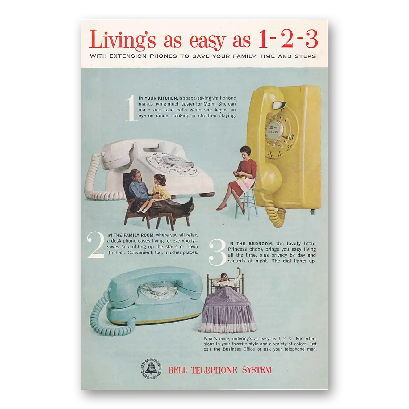 1963 Bell Telephone Livings as Easy as 1 2 3 Vintage Magazine Print Ad