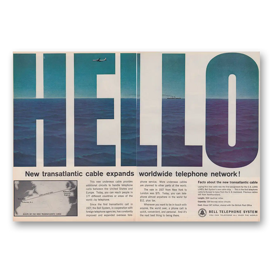 1963 Bell Telephone Transatlantic Cable Expands Worldwide Vintage Magazine Print Ad