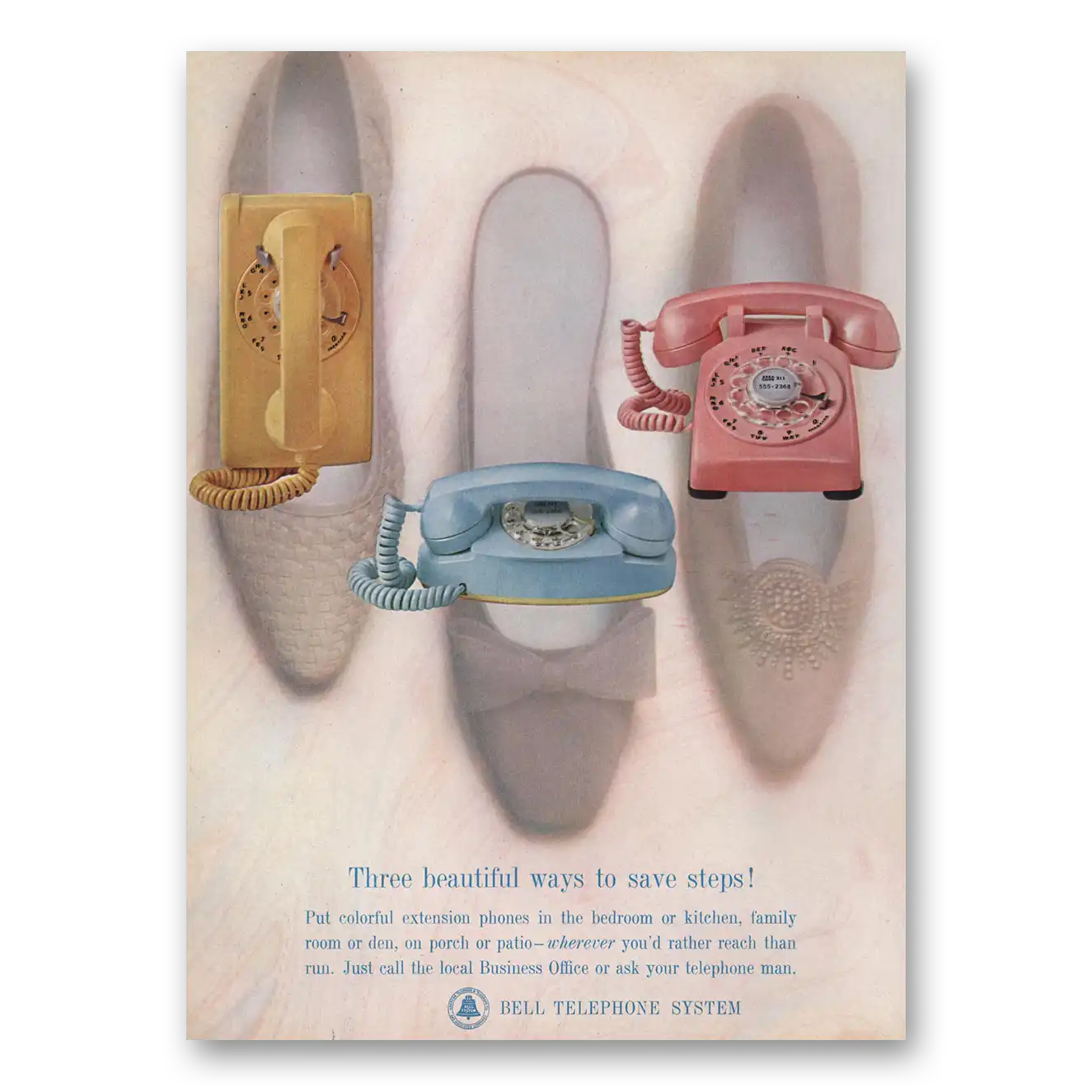 1963 Bell Telephone Three Beautiful Ways Save Steps Vintage Magazine Print Ad