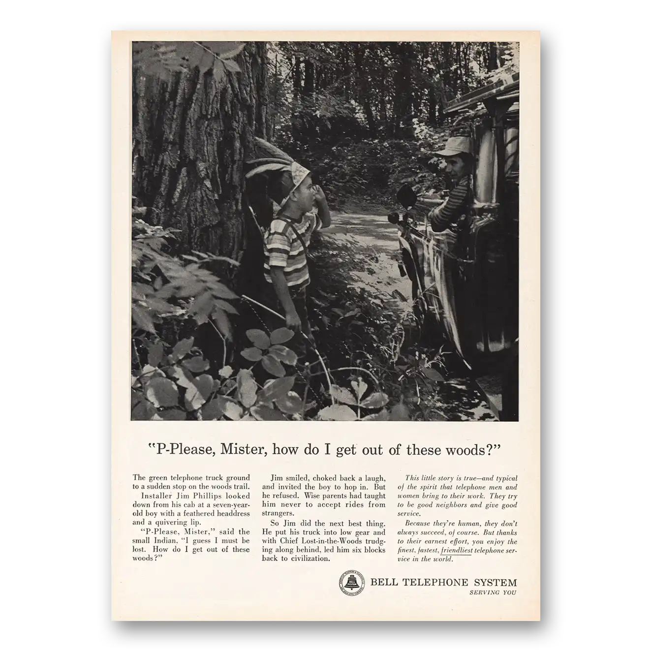 1963 Bell Telephone Please Mister How Do I Get Out of These Woods Vintage Magazine Print Ad